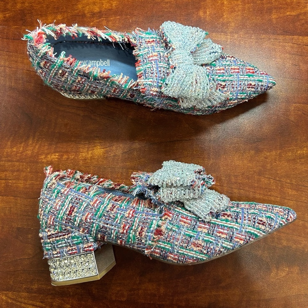 Jeffrey Campbell Multicolor Bridgerton Tweed Heels with Bow 9.5 - Picture 8 of 12